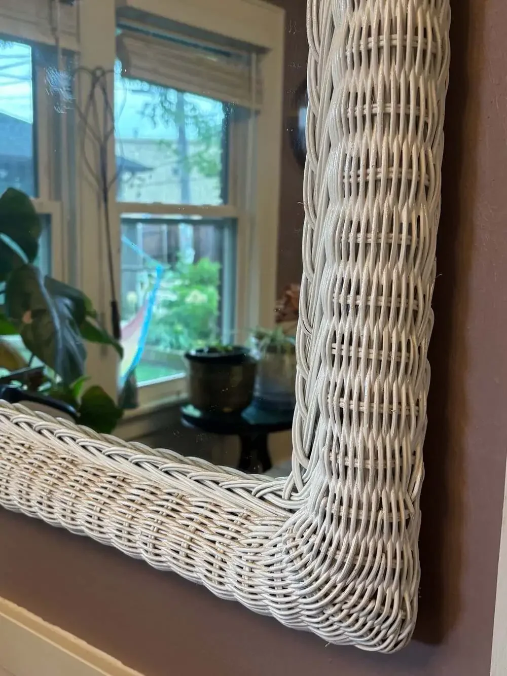 Vintage Arched White Wicker Wall Mirror